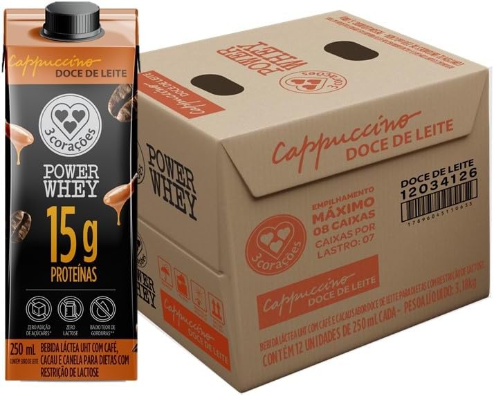 3 Corações Cappuccino Power Whey Doce de Leite 15g Proteína - 12 Unidades