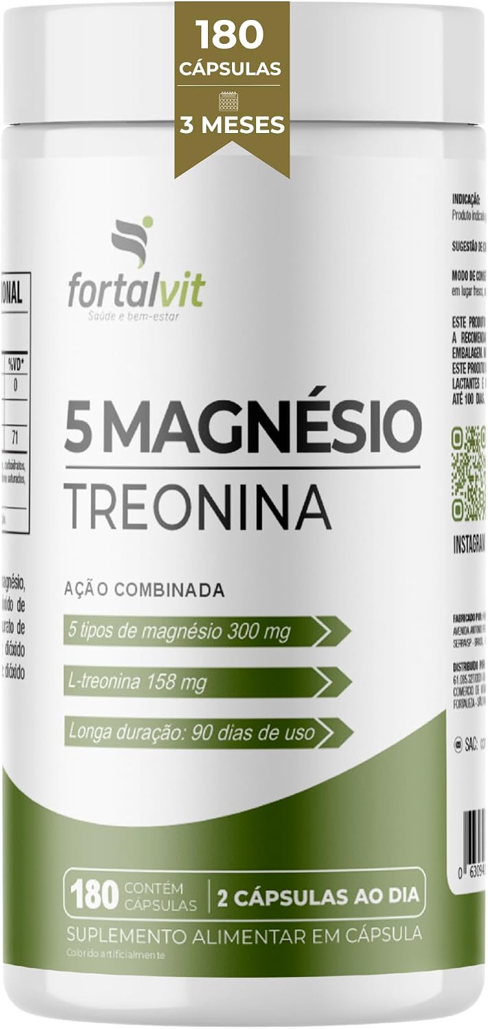 5 Magnésio Treonina Fortalvit: Suplemento com 180 Cápsulas