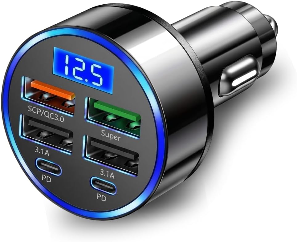 Adaptador de Carro Turbo 12V com 6 Entradas USB e USB-C