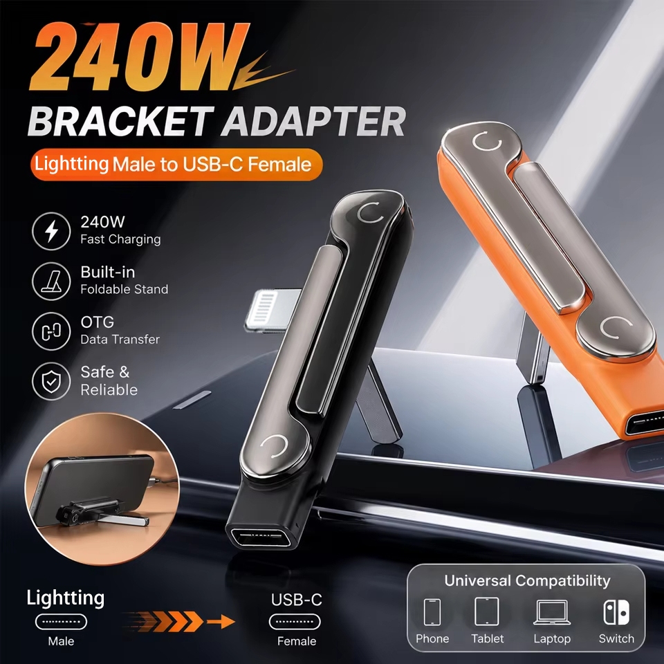 Adaptador USB-C para Lightning 240W com Suporte Dobrável Multifuncional