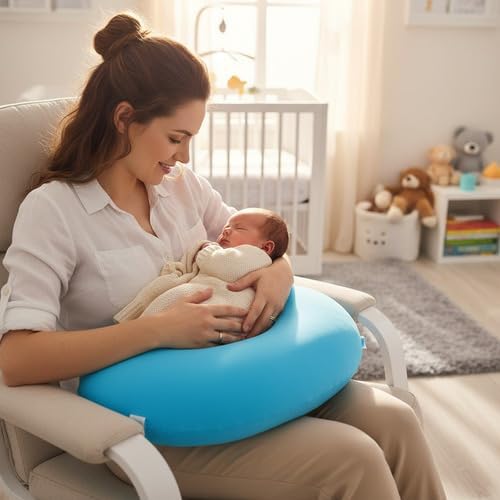 Almofada de Amamentação Ergonômica com Capa Removível Azul Bebê