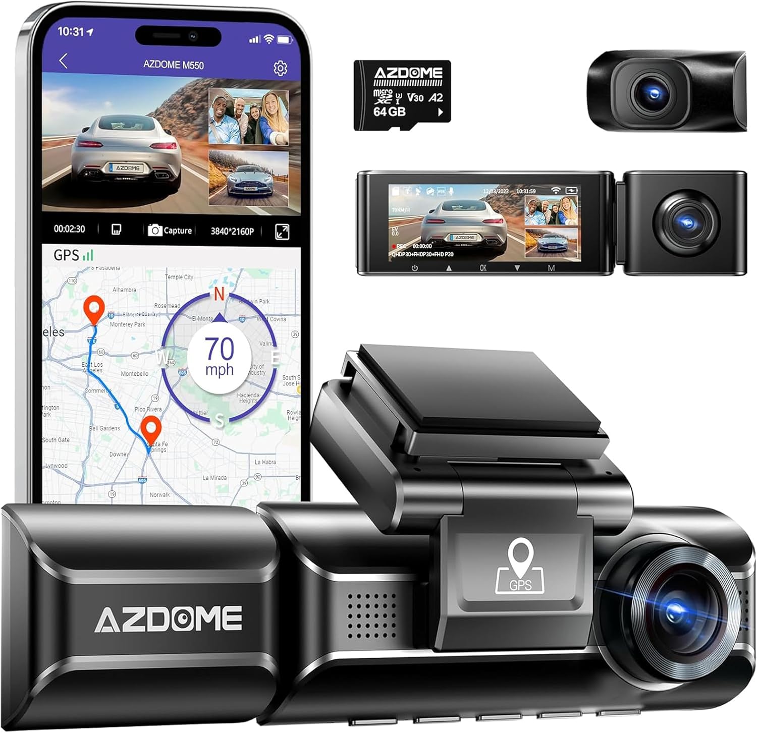 AZDOME M550: Câmera de Painel 4K com 3 Canais e GPS Integrado
