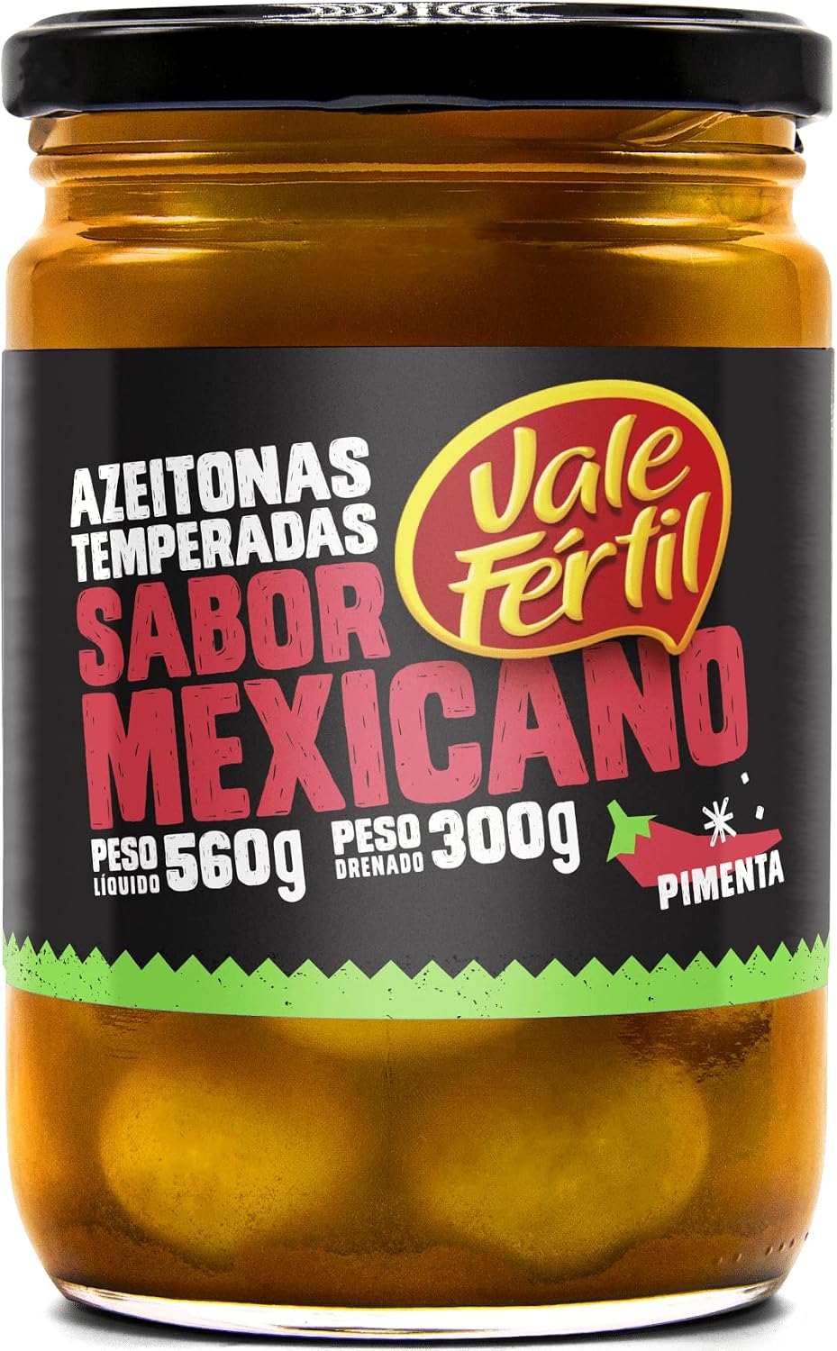 Azeitona Verde Vale Fértil Graúda Estilo Mexicano 300g