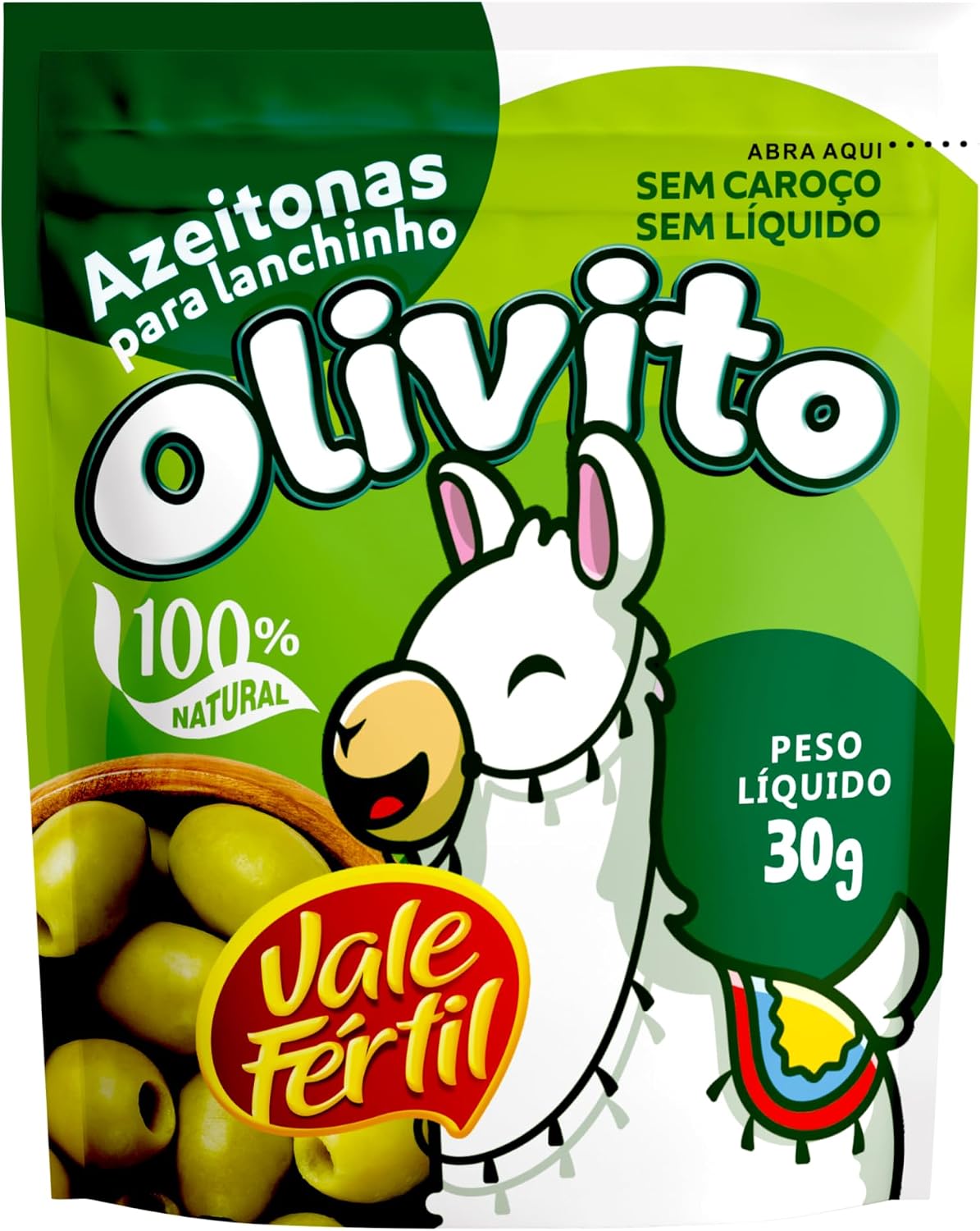 Azeitonas Verdes Sem Caroço Infantil Olivito Sachê 30g