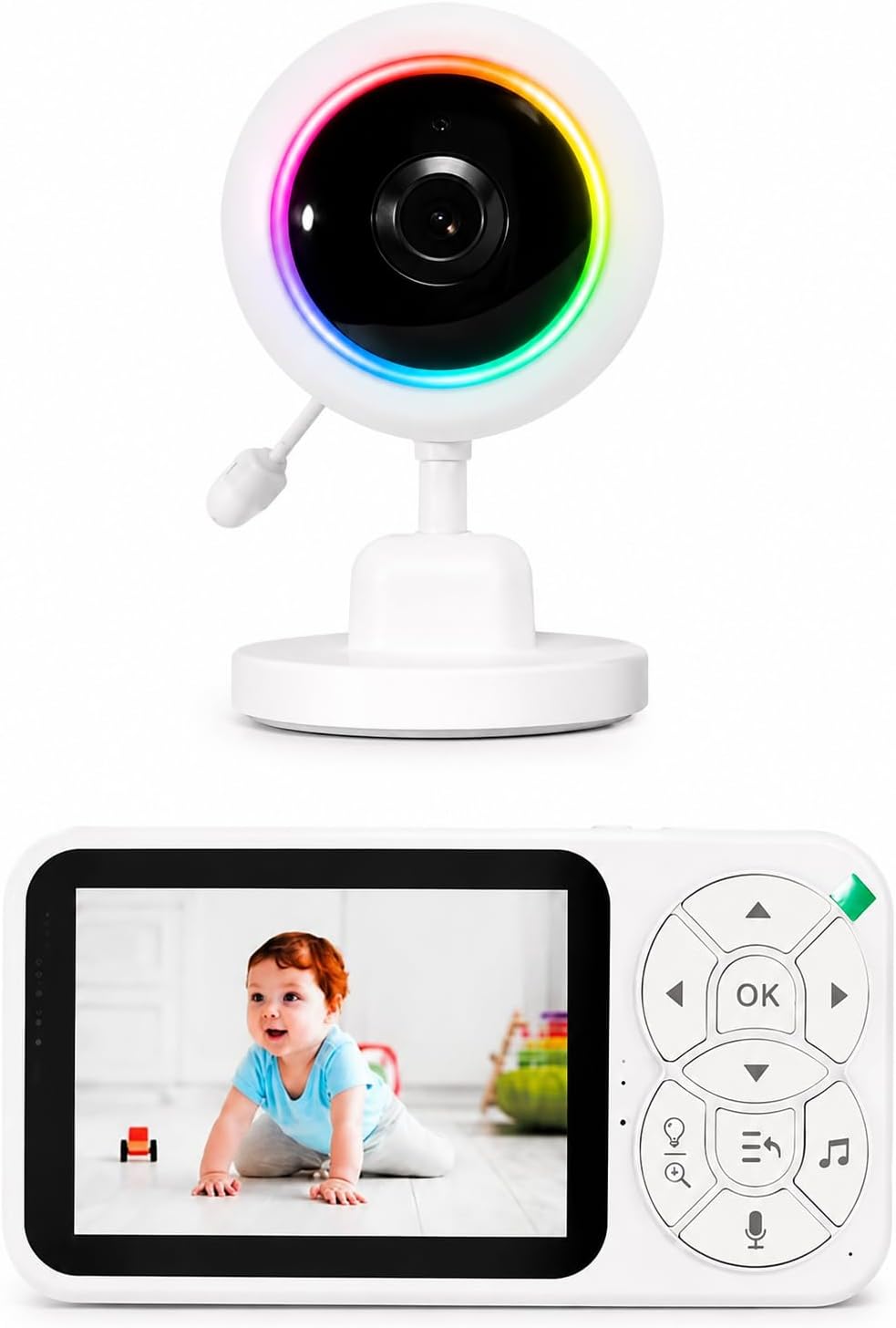Babá Eletrônica com Tela 3.5", Visão Noturna HD e Luz RGB