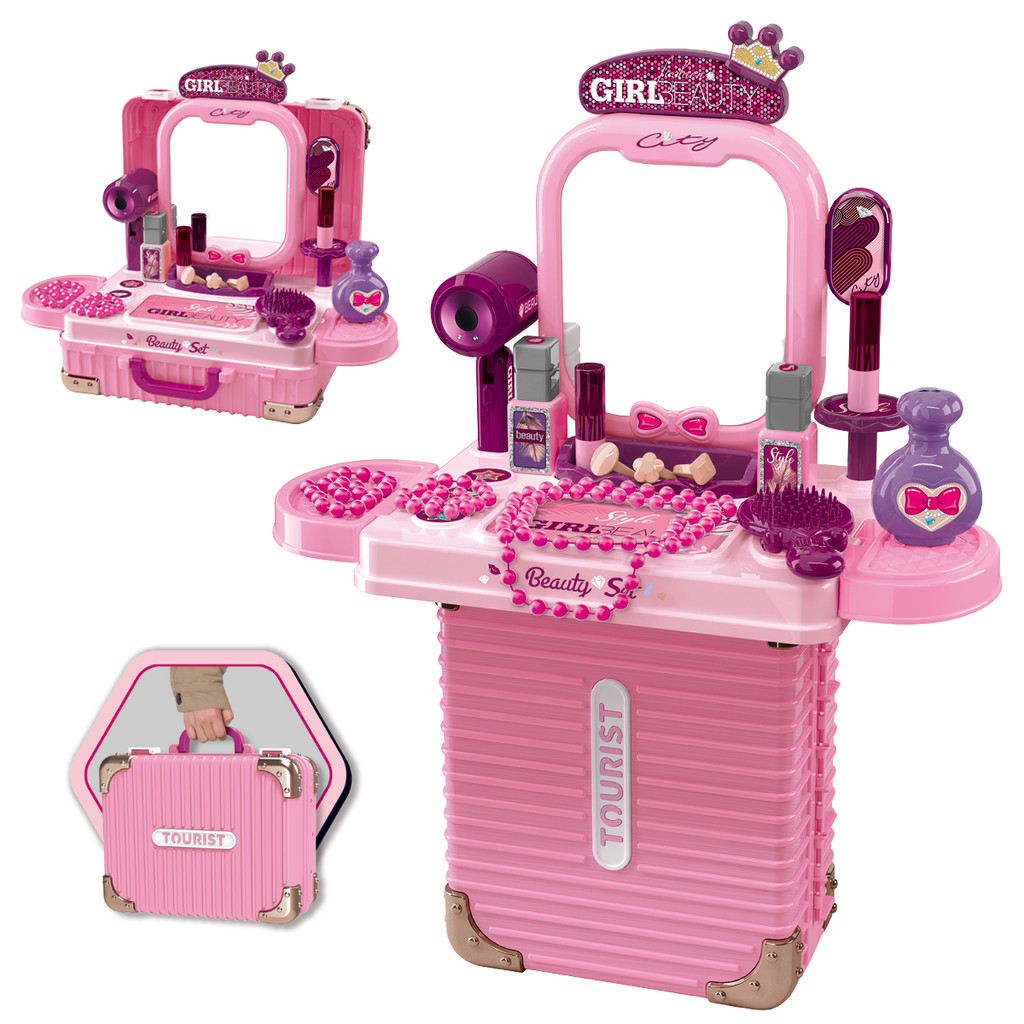 Bancada Penteadeira Infantil 3 em 1 Maleta com 21 Peças Maxi Toys