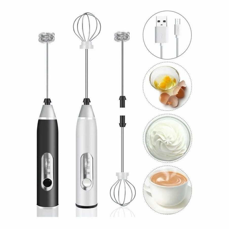 Batedor Misturador Mixer Elétrico 2 em 1 Recarregável USB para Bebidas e Ovos