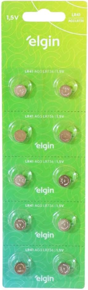Bateria Alcalina Elgin LR41/AG3 1,5V - Cartela com 10 Unidades