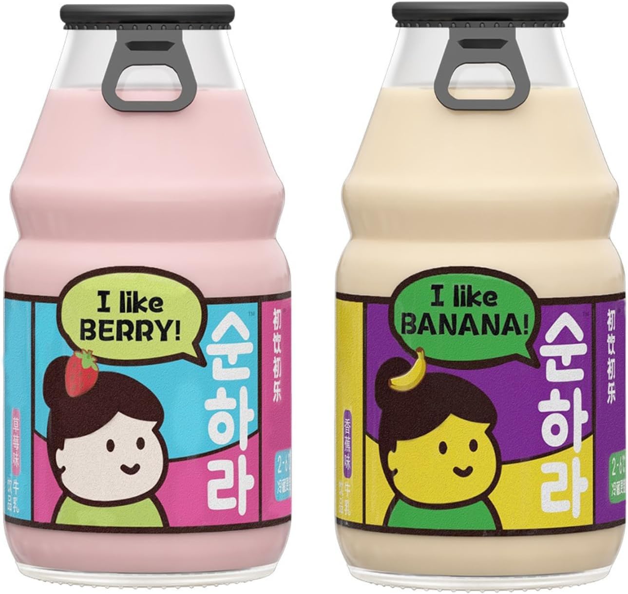 Bebida Láctea de Banana e Morango Mimos Korea 230ml - Kit 2 Unidades