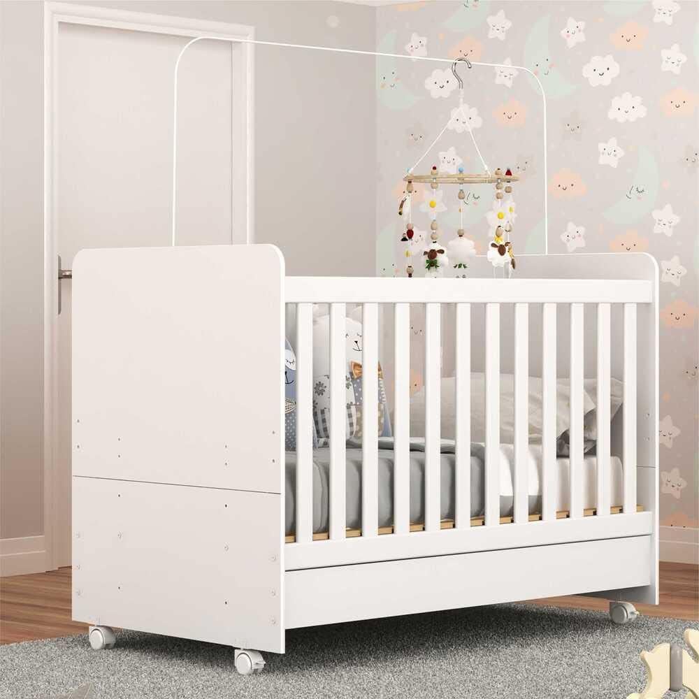 Berço Americano 3 em 1 com Colchão e Rodízios Bambino Multimóveis