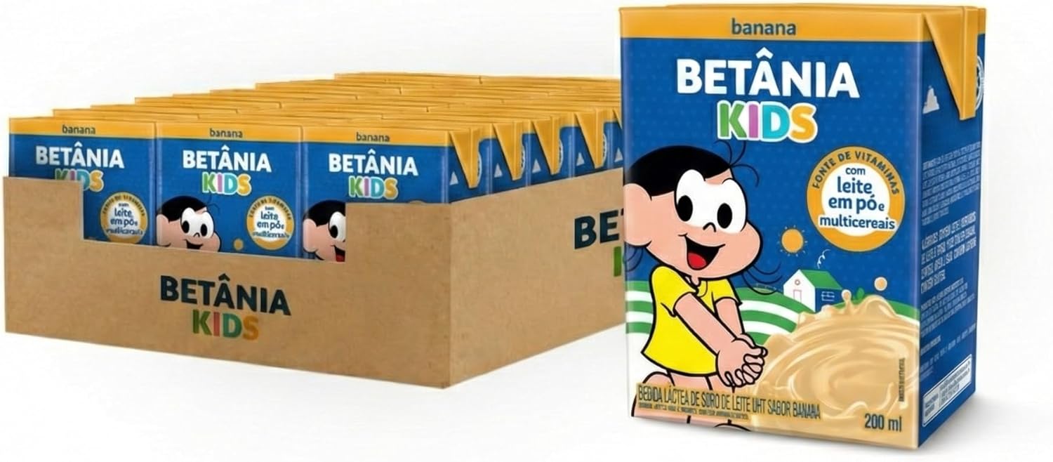 Betânia Kids: Bebida Láctea Sabor Banana 200ml (Pacote com 27)