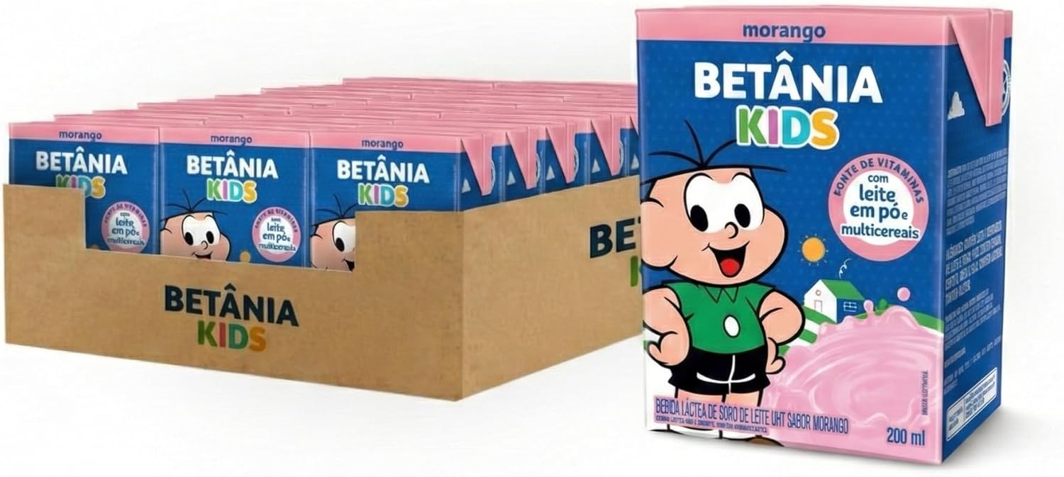 Betânia Kids: Bebida Láctea Sabor Morango 200ml (Pack 27 unidades)