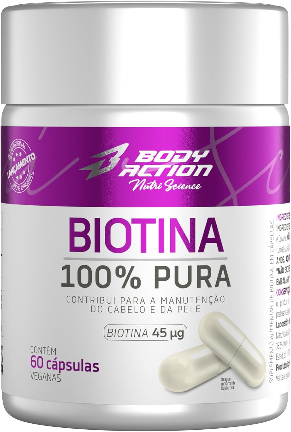Biotina 100% Pura Bodyaction 60 Cápsulas