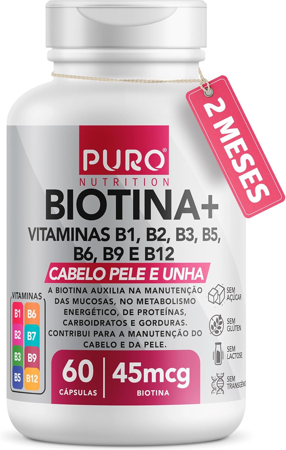 Biotina + Puro Nutrition: Suplemento Vitamínico para Pele, Cabelo e Unhas