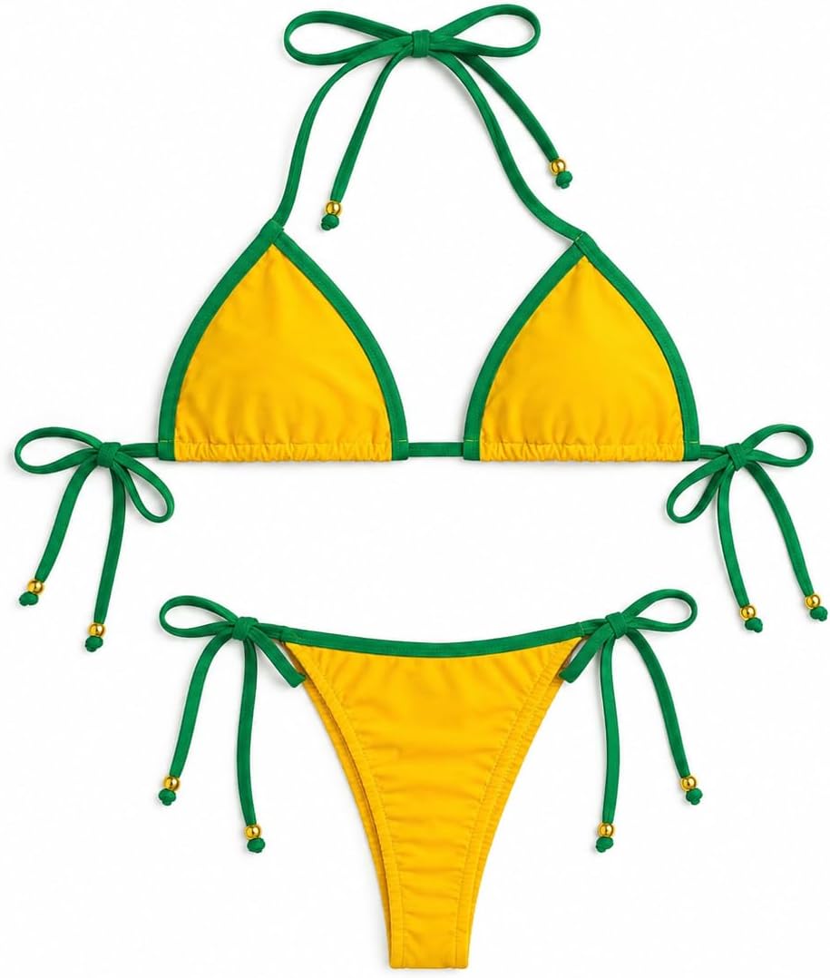 Biquíni Fio Dental com Marquinha de Fita Verde e Amarelo