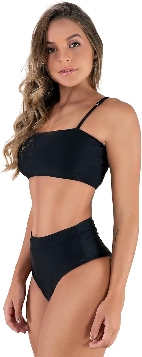 Biquíni MVB Modas Top Faixa e Hot Pants Cintura Alta