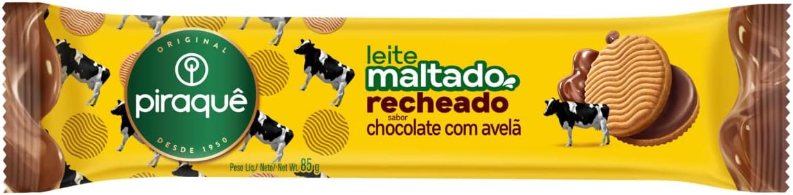 Biscoito Leite Maltado Recheio Chocolate com Avelã Piraquê 85g