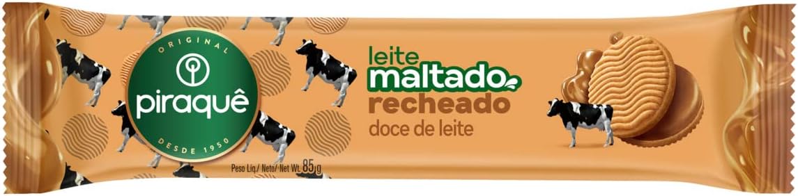 Biscoito Leite Maltado Recheio Doce de Leite Piraquê 85g