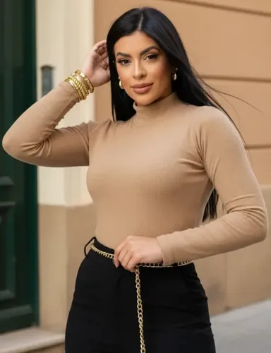 Blusa Manga Longa Feminina Canelada Cacharrel para o Inverno