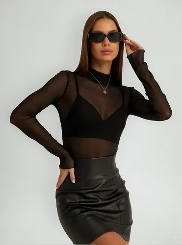 Blusa de Tule Transparente Feminina Manga Longa Segunda Pele