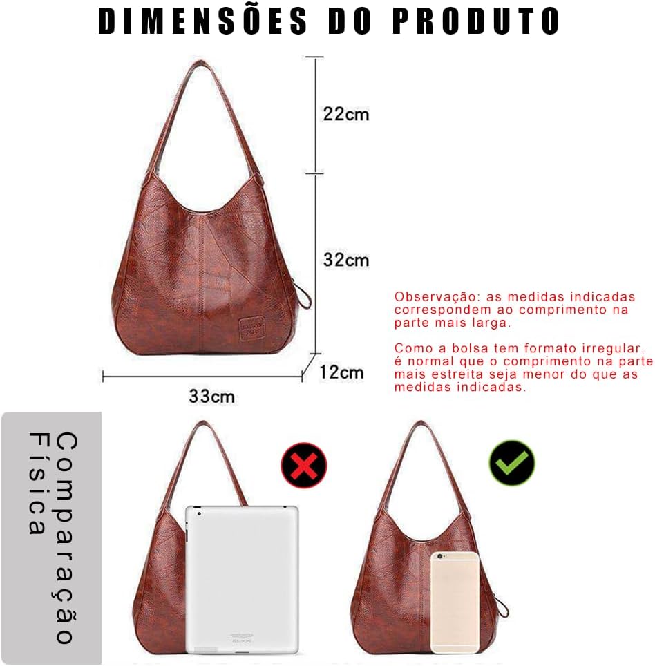 Bolsa Feminina de Ombro Grande em Couro PU Estilo Tote