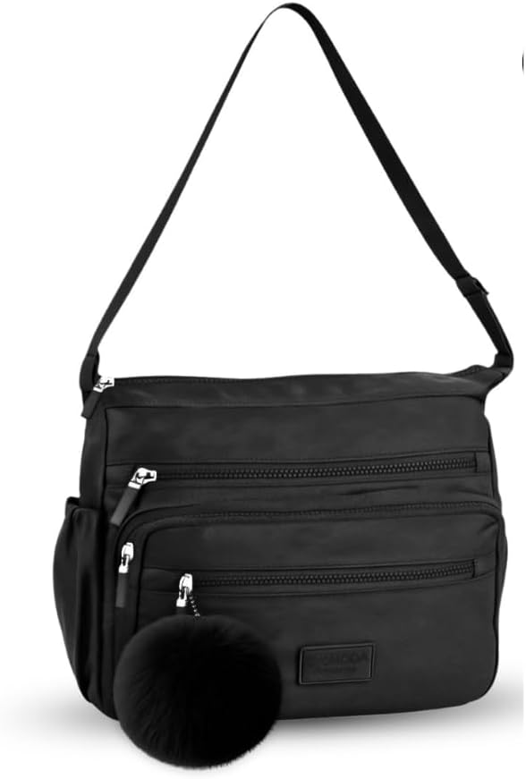 Bolsa Feminina Transversal em Nylon Impermeável com Chaveiro