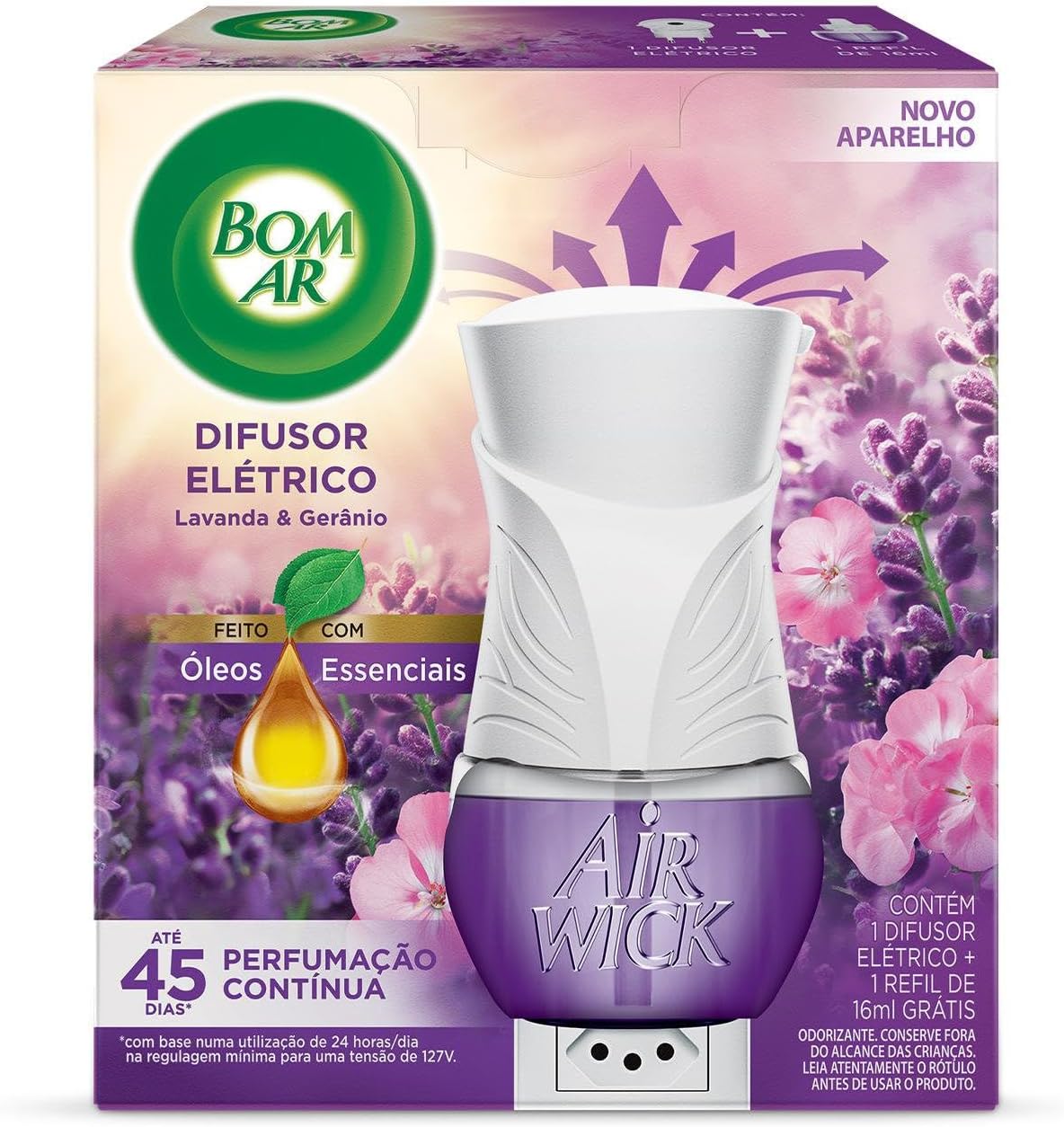 Bom Ar Difusor Elétrico Lavanda e Gerânio: Aparelho com Refil 16ml