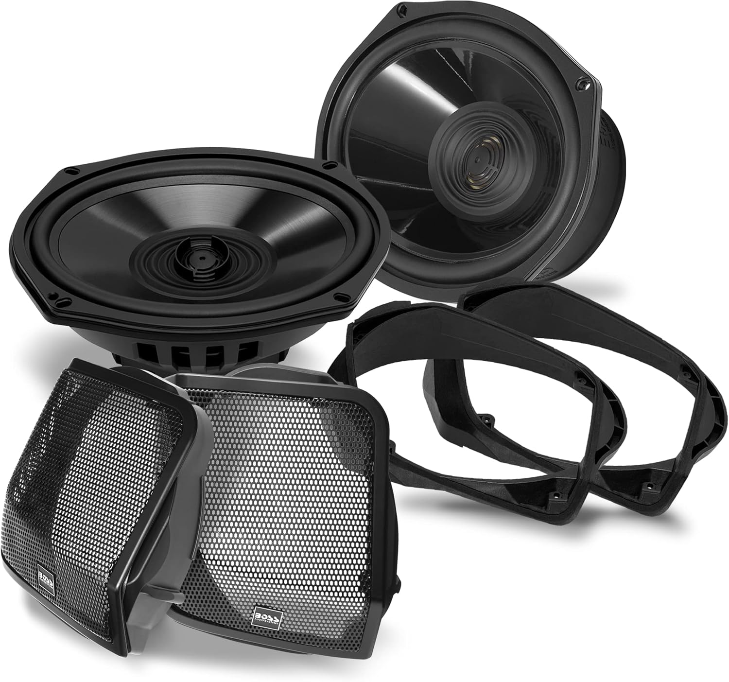 Sistema de Som para Alforje BOSS Audio BHD98 Kit de alto-falantes Boss Audio BHD98 preto instalado em alforjes de motocicleta Harley Davidson de estrada