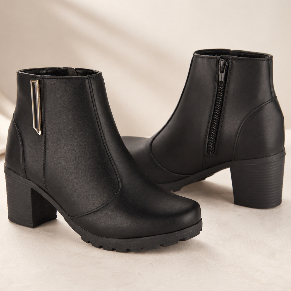Bota Feminina Cano Curto Salto Médio Coturno Olzzy com Detalhe Metal