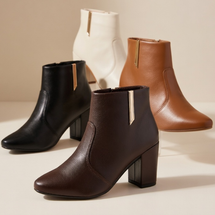 Bota Feminina Cano Médio Bico Fino com Zíper Lateral e Salto Bloco