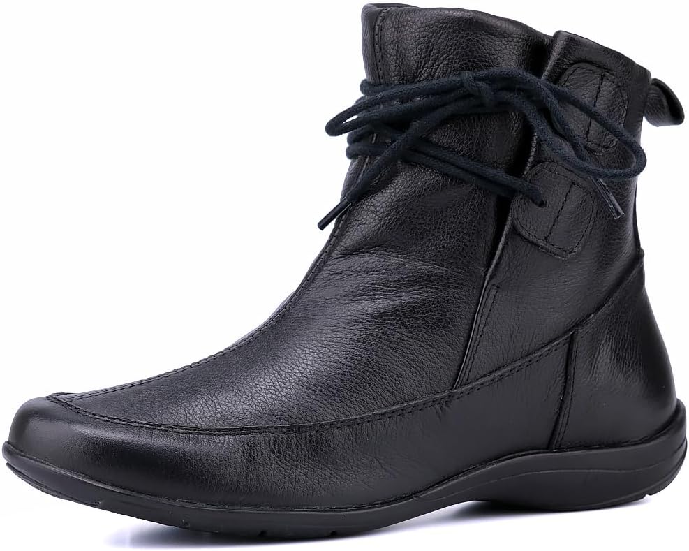 Bota Feminina Conforto em Couro Legítimo Cano Curto Preta