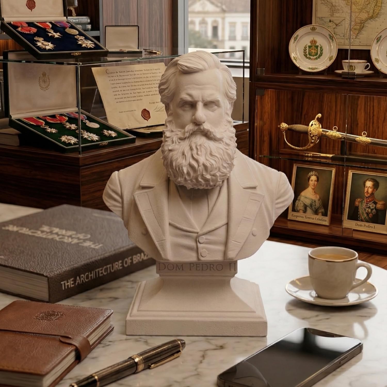 Busto de Dom Pedro II: Escultura Clássica de 16 cm para Colecionadores