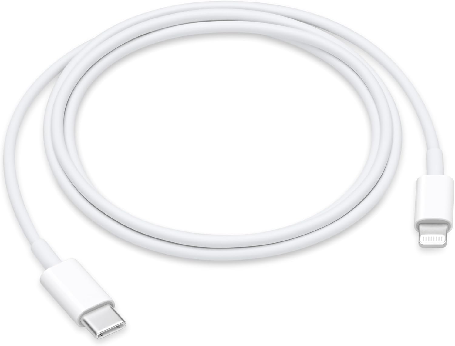 Cabo Apple USB-C para Lightning 1 metro Original Cabo branco original Apple com conectores USB-C e Lightning de 1 metro sobre fundo branco