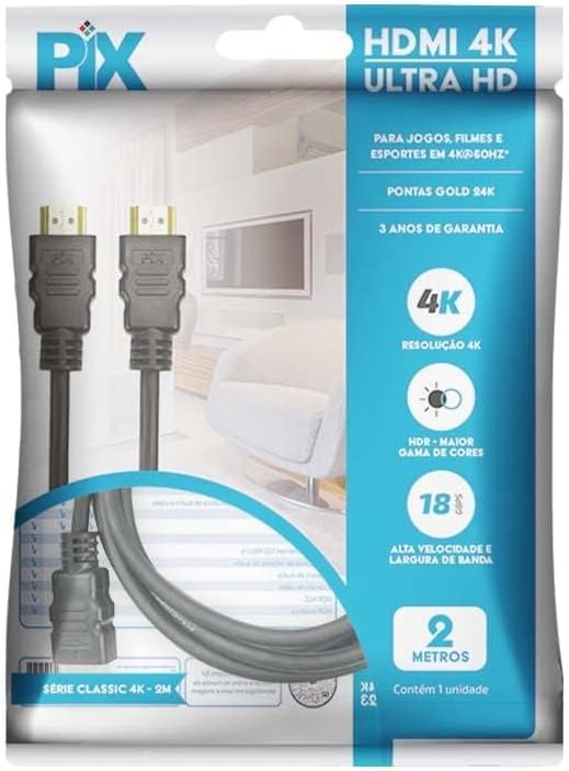 Cabo HDMI 2.0 4K HDR Pix Gold 2 Metros