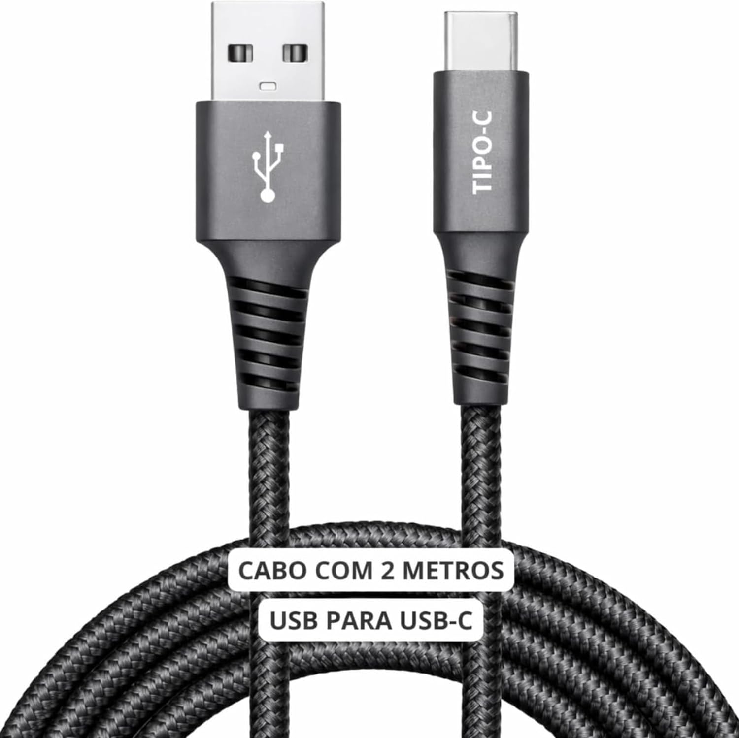 Cabo USB-C para USB 2 Metros 60W Turbo: Resistência e Versatilidade