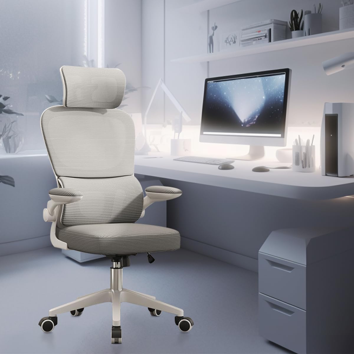 Cadeira de Escritório Ergonômica com Suporte Lombar Independente (Cinza)