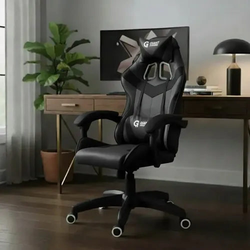 Cadeira De Escritório Giant Gamer Ergonômica Giratória Couro Preto