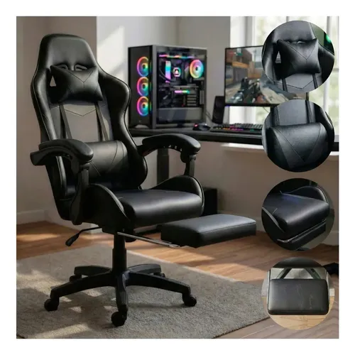 Cadeira Gamer Ergonômica Led Tools Preta com Apoio de Pés