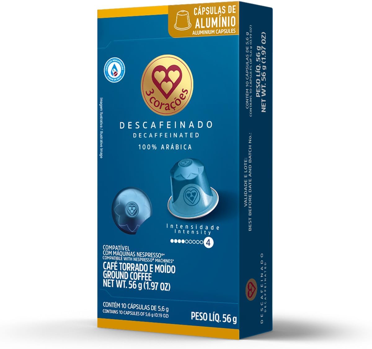 Cápsulas de Café Descafeinado 3 Corações compatíveis com Nespresso