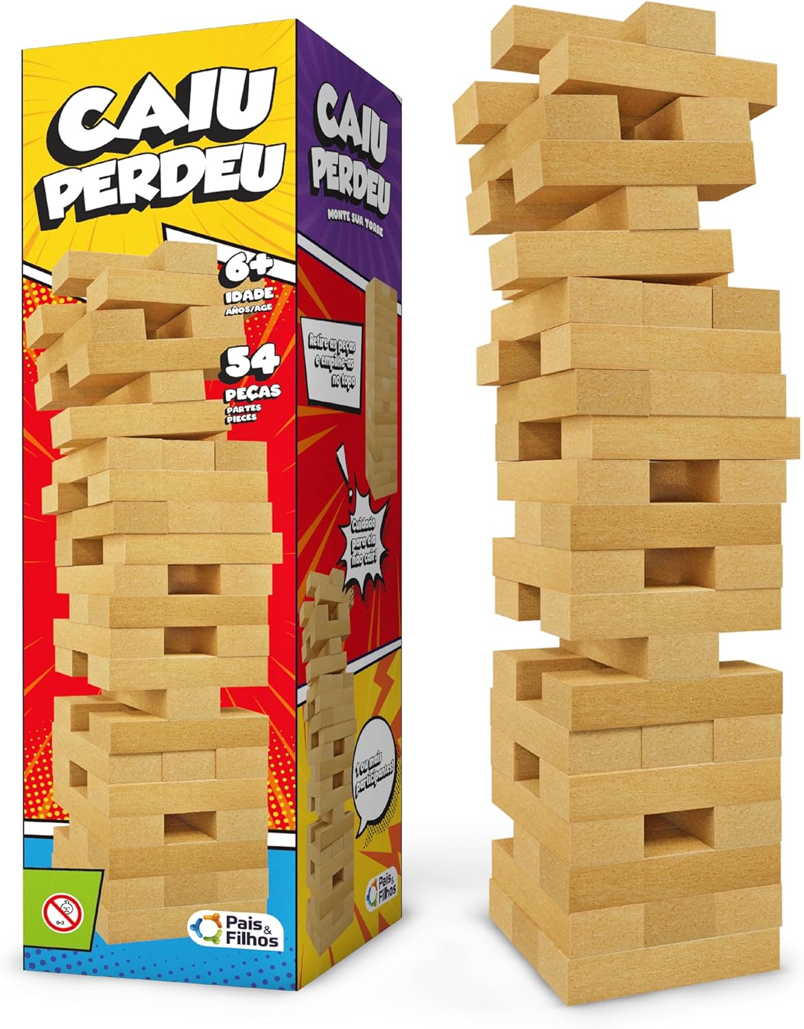 Caiu Perdeu Pais & Filhos: O Clássico Jogo de Torre com 54 Peças