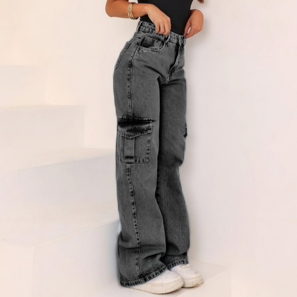 Calça Jeans Feminina Wide Leg Marmorizada Pantalona Cintura Alta Premium