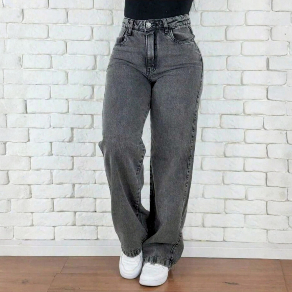 Calça Jeans Feminina Wide Leg Premium Cintura Alta