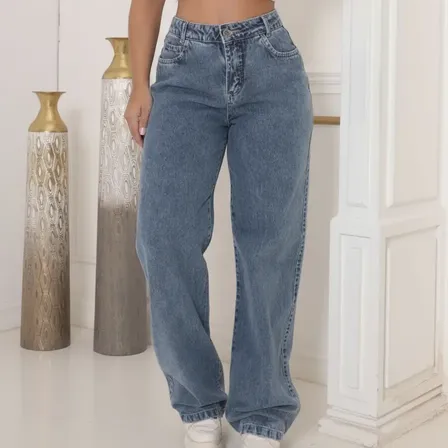 Calça Jeans Wide Leg Feminina Cintura Alta Stillge