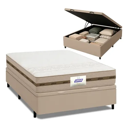 Cama Box Baú Casal Gazin com Colchão de Molas Flora Bege