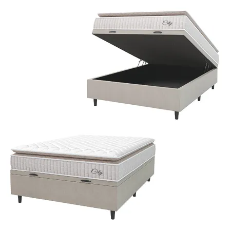 Cama Box Baú Casal com Colchão de Molas Ensacadas City Hellen