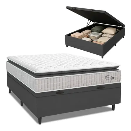 Cama Box Baú Casal com Colchão de Molas Ensacadas City Hellen