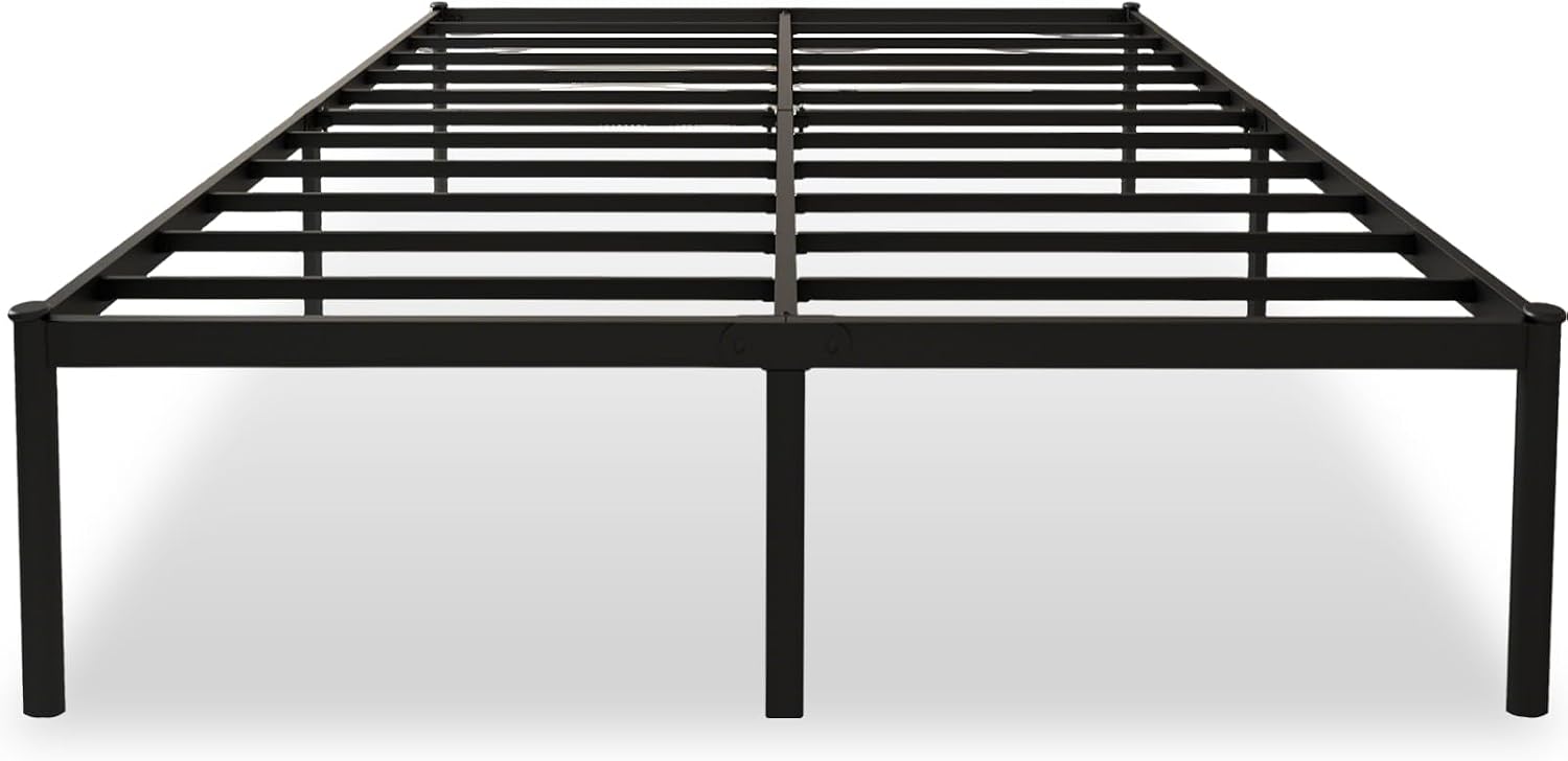Cama de Casal 138x188cm com Estrutura Metálica Preta e Ripas de Suporte