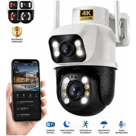 Câmera de Segurança Wi-Fi A28B 4K: Dupla Lente e Monitoramento Externo
