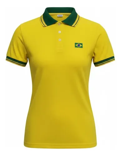 Camisa Brasil Feminina Polo Piquet Amarela Licenciada