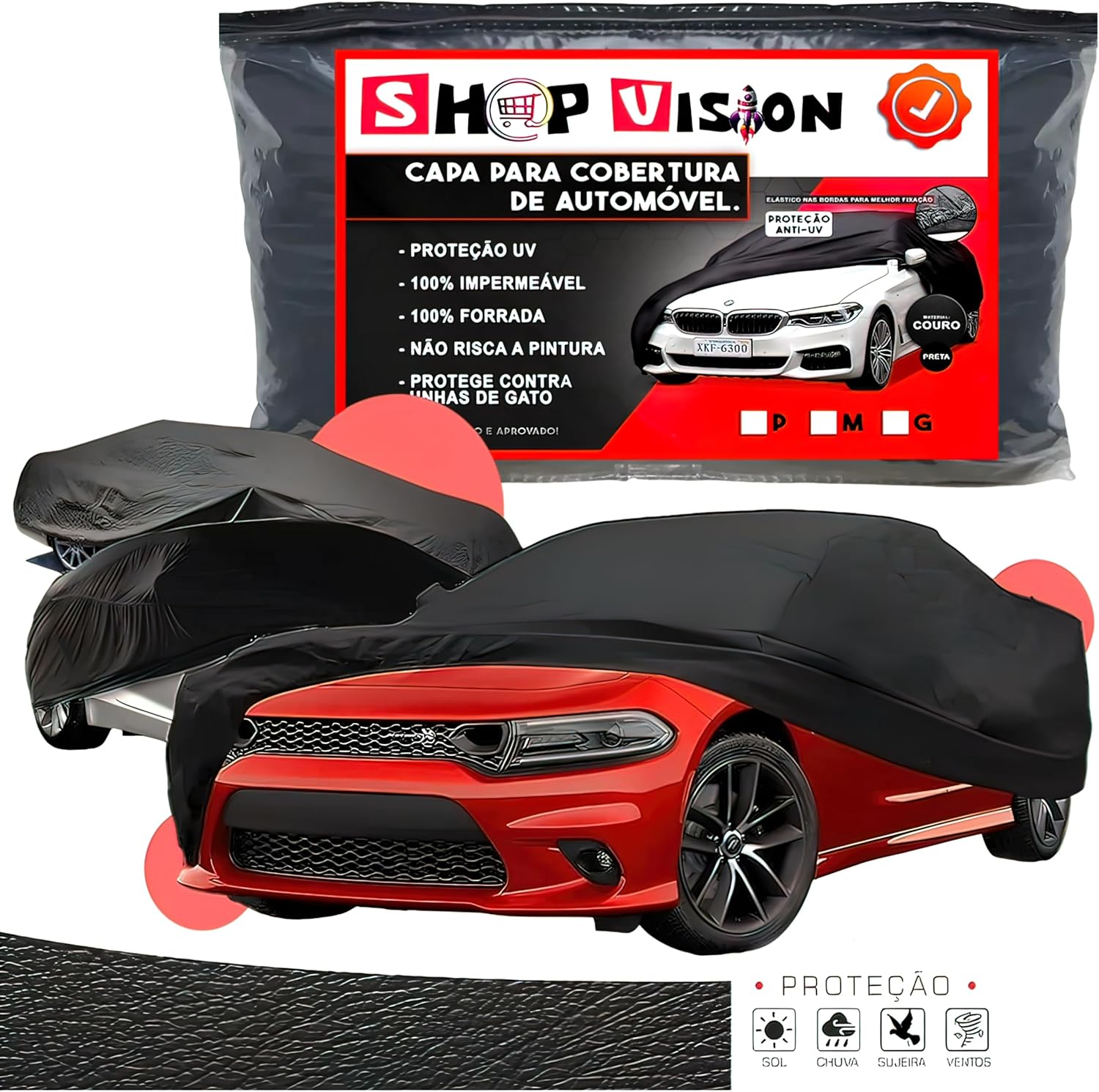 Capa Protetora de Carro em Couro Shop-Vision: Proteção Impermeável e Forrada